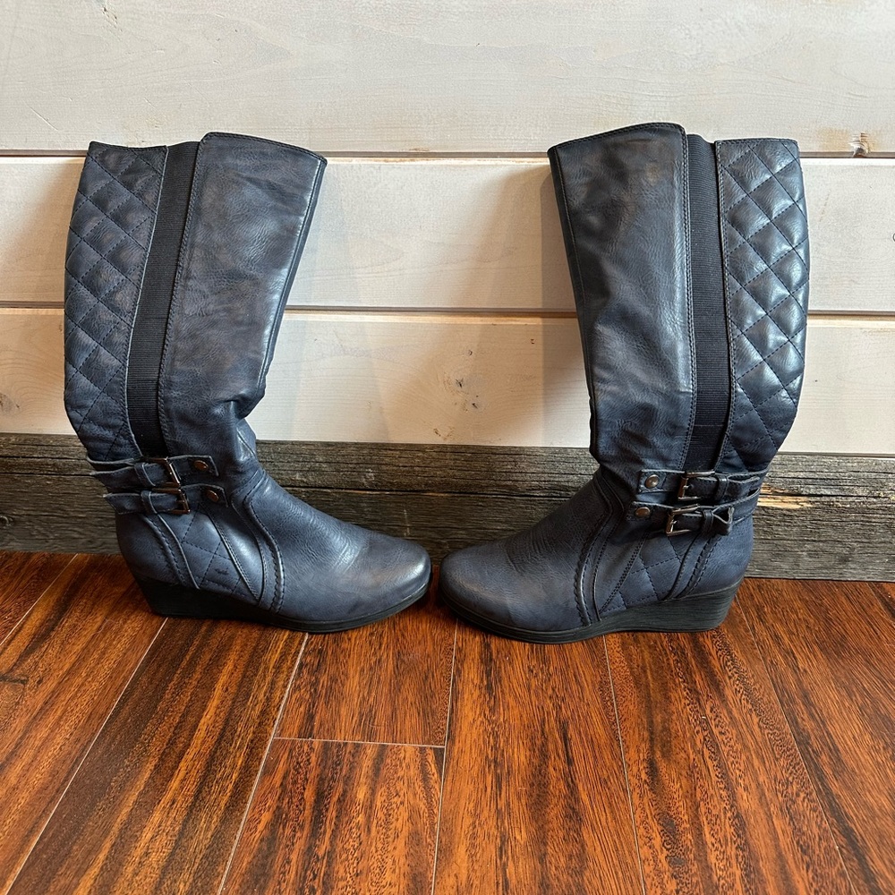 Luvshoes | Navy Tall Heeled Boots